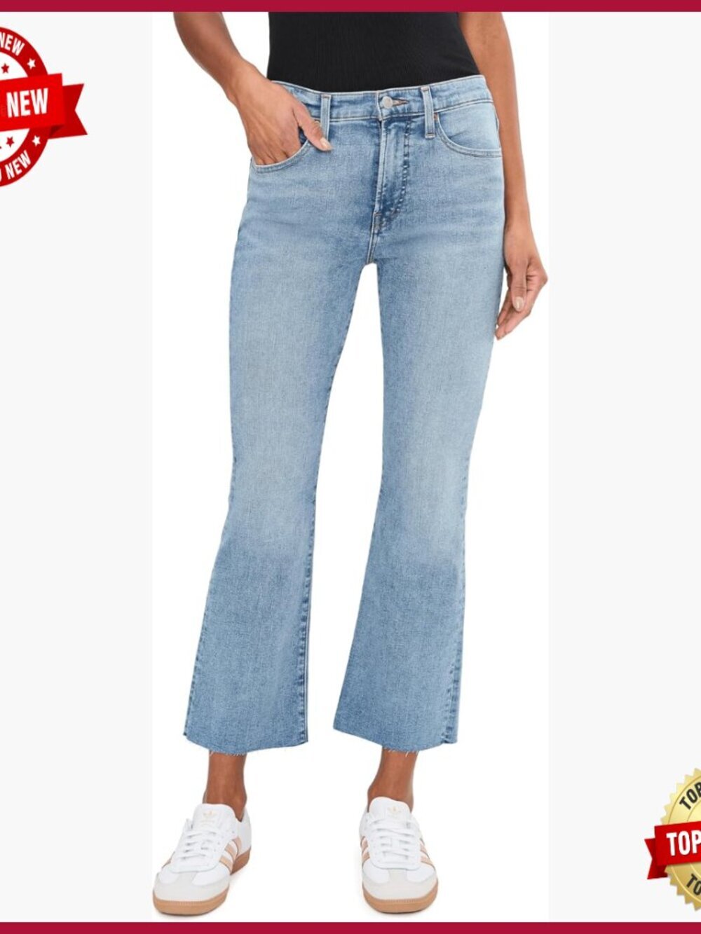 Stretch Flare Crop Jeans High Waisted Denim Comfortable Movement
